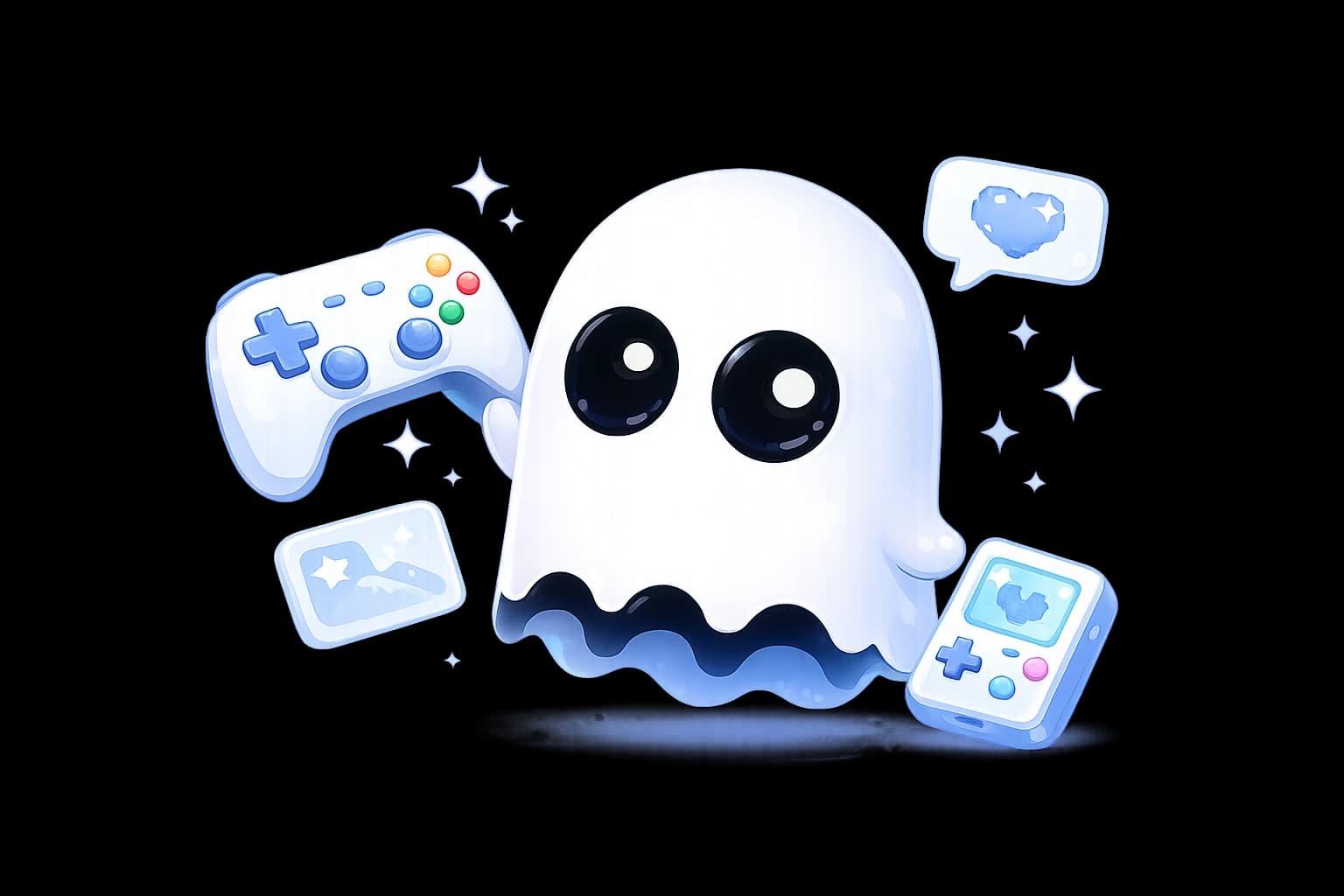 Игровой призрак с контроллером и портативной консолью