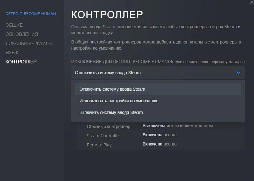 Отключение системы ввода Steam